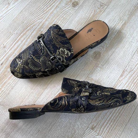 Franco Sarto Black and Gold Mules - Picture 1 of 6
